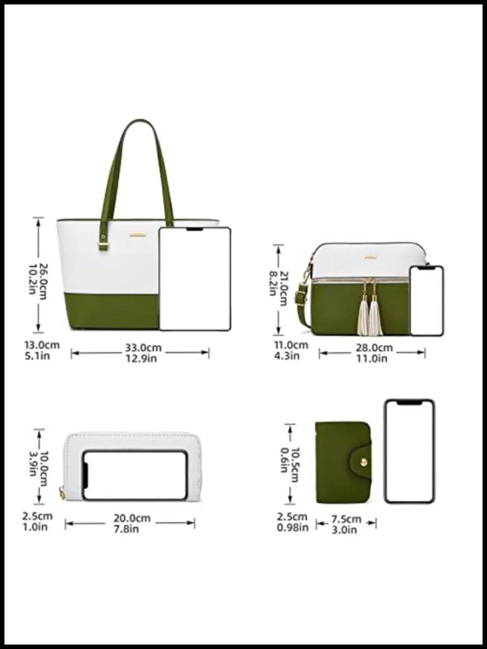 Faux Leather Tote Bag Set with Satchel, Shoulder Bag, Wallet & Card Holder